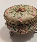 Antique Victorian Jewelry Or Trinket Box From Golden Brocade Brass