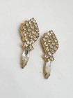 Vintage 1940s Deco Style Shoe Clips With Clear Rhinestone Clips Gold Tone