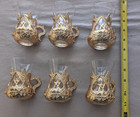 Turkish Coffee Set For 6  With Domed Holders And Tray  Gold Toned  27 Pieces 