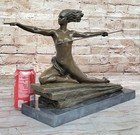 Vintage Art Deco Nude Amazone Female Bronze Statue On Marble Base Figurine Decor