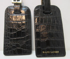 Ralph Lauren Luggage Tag Set Of Two Leather Croc Embossed With Buckle Black
