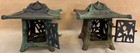 Pair  2  Vtg antique Cast Iron Japanese Pagoda Candle Lanterns Old Patina Mcm