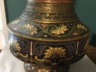 12 Inch Antique Japanese Champleve Brass   Enamel Vase Etched With Multi Color