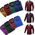 Mens Long Sleeve Red Paisley Shirt Button Down Dress  Shirt Slim Dress Tops