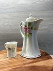Antique Nippon Hand-painted Chocolate Pot With 1 Cup- Gold Gilding-floral