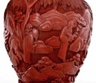 1900 s Chinese Cinnabar Lacquer Deeply Carved Carving Covered Jar Vase Figure