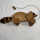 Vintage Wooden 13 5    Pull Toy Wheels Moveable Raccoon Primitive Rustic Folk Art   