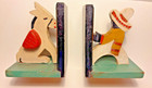 Book Ends Vintage Mexican Wooden Folk Art Signed Hand Carved Figures