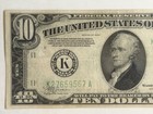 1934  10 Federal Reserve Note     Misaligned Overprint Error     Serial K27659567a