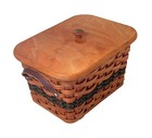 Amish Small Sewing Storage Basket With Solid Oak Lid And Leather Handles