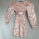 Vintage Polly Flinders Pink Floral  Hand-smocked Dress Size 5  Tie Waist