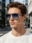 Dita Lxn-evo Dts403 Navigator Men Sunglasses Gray gold Frame Blue Lenses Shades