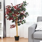 4-feet Artificial Capensia Bush Red green Leaves Indoor-outdoor Home D  cor