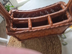 Vintage Bamboo  wicker Basket Utensil Caddy Storage Organizer