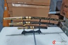 3pc Sharp All Gold Swords Set Japanese Samurai Katana wakizashi tanto 1095 Steel