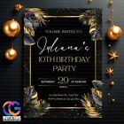 Editable Black And Gold Birthday Party Celebration Invite  Instant Download