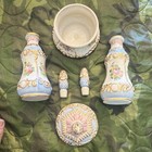 Charlton Hand Decorated Floral Vanity Set  Lidded Jar Bowl   2 Perfume Bottles