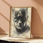 Captain America Drawing Print Sketch 8  X 10  Captain America Marvel Wall Art