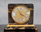 Art Deco Imhof 8 Day 15 Jewels Mechanical Desk Clock Portoro Marble Working  