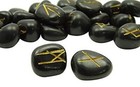 Black Tourmaline Rune Crystal Stones Set Elder Futhark Reiki Healing Gemstone
