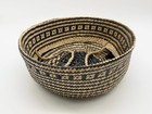 Boho Seagrass Storage Basket With Black Geometric Pattern  Foldable Woven Basket