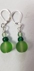 Wicked Green Frosted Seaglass Crystal Silver Leverbacks Dangle Drop Earrings
