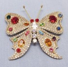 Huge Magnificent Vintage White Colored Solid Rhinestones Butterfly Brooch Pin
