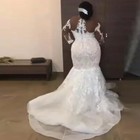 Mermaid Wedding Dresses Long Sleeves African Lace Beaded Bridal Dress Plus Size