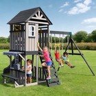 All-in-one Kids Wooden Backyard Playset Swing slide playhouse kitchen Playground