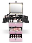 Double Drawer Makeup Box With Lighted Mirror  Waterproof Travel Case   Dividers