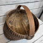 Vintage Small Wicker Buttocks Split Bottom Egg Gathering Woven Bent Wood Basket