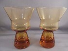 Pair Vintage Mid Century Modern Morgantown Amber Glass Barton Candleholders
