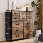 10 12 Dresser Chest Of Drawers For Bedroom W  Side Pockets And Hook Rustic Brown