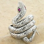 Genuine Stone Eyes Snake Ring 925 Sterling Silver W cz Side Stones          221x