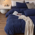 100  Washed Cotton Duvet Cover Set 3 Queen 90 x90   Navy Blue no Comforter 