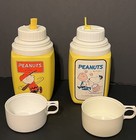 Peanuts Thermos Bottle Snoopy Charlie Brown Vintage 50s Sipper Top Cups Lot