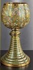 Antique Moser Bohemian Art Glass Goblet Chalice Green Enameled Beehive Stem
