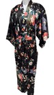 Vintage Ichiban Kimono Robe Black Floral Satin Japanese Dressing Gown Made Japan