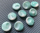 9 Matching Antique Vtg Mint Green White Swirl Glass Buttons - 1    - Old Lot