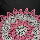 Vintage Handmade Crochet Doily Set Of 3 Pink White   Green Mcm Kitsch Decor