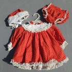 Vintage Baby Girl Red Polka Dot Lace Dress Bonnet Set Size M 6-12m Rockabilly