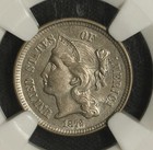 1872 Ngc Ms-61  Nickel Three Cent Piece