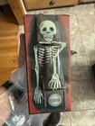 Vintage Halloween Tin Wind Up Skeleton Coffin Bank Scary October Collecitble