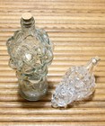 Vintage Pair Glass Grape Clusters Bottles Decanters W  Corks Clear   Pale Green 