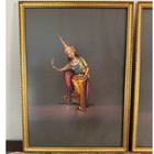 Vintage Chareon Thai Khon Dancer Painting Pair Signed Framed Gold Mid Century