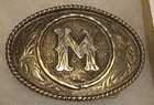 Vintage Metal Belt Buckle  Brass And Alpaca Silver  Initial M  Letter M  Nice