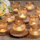 D5  12pcs Assorted Gold Votive Candle Holders For Wedding Decor  Ribbed Gold Tea