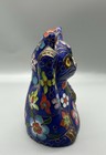 Vintage Cloisonne Enamel Lucky Cat Figurine Blue Brass Maneki Neko Beckoning