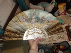 Vintage Spanish  Double-sided Hand-painted Folding Fan With Mother Of Pearl