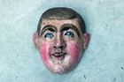 Mexico guatemala Catrine Mask -dandy- Glass Eyes Vtg antique Carved Wood Santos